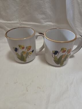 Vintage Stonecrest Korean Ardie Mug Otagiri Style Stoneware Floral Set Of 2